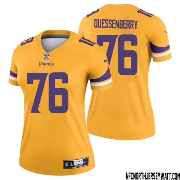 David Quessenberry No 76 Women Minnesota Vikings Gold Inverted Legend Jersey – Replica