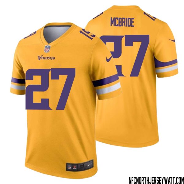 Dewayne Mcbride No 27 Men Minnesota Vikings Gold Inverted Legend Jersey – Replica