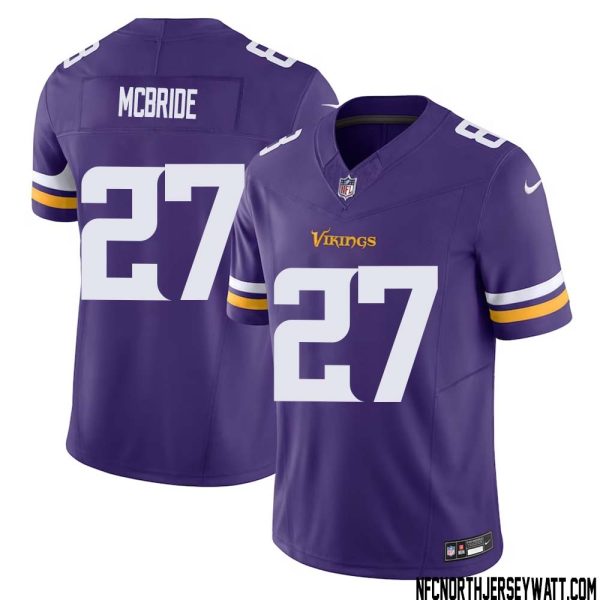 DeWayne McBride No 27 Men Purple Minnesota Vikings Vapor F.U.S.E. Limited Jersey- Replica