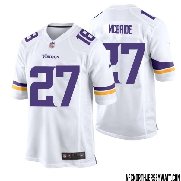 Dewayne Mcbride No 27 Men White Minnesota Vikings Game Player Away Jersey – Replica