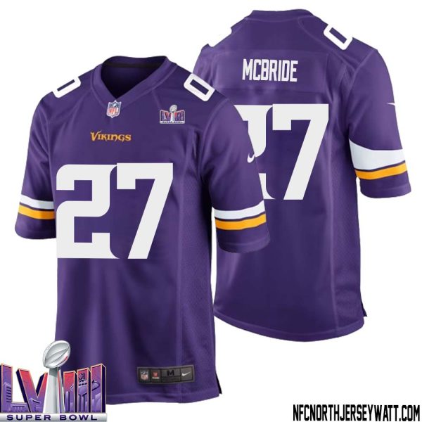 Dewayne Mcbride No 27 Minnesota Vikings Super Bowl Lviii Home Game Jersey Court Purple For Mens – Replica