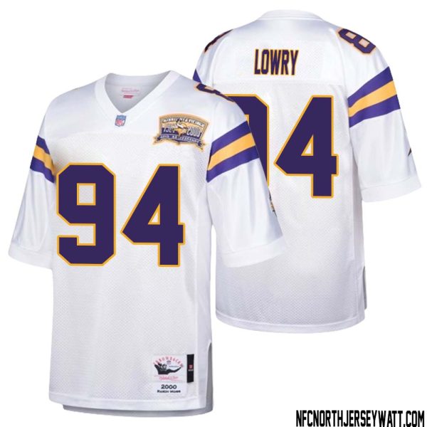 Dean Lowry No 94 Men Mitchell & Ness White Minnesota Vikings Authentic Throwback Retired Player Jersey- Replica