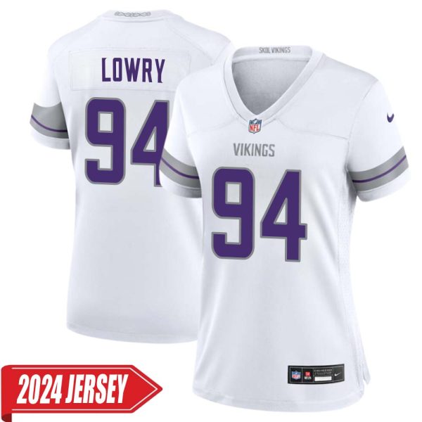 Dean Lowry No 94 Woman’S Minnesota Vikings White Alternate Custom Game 2024 Jersey