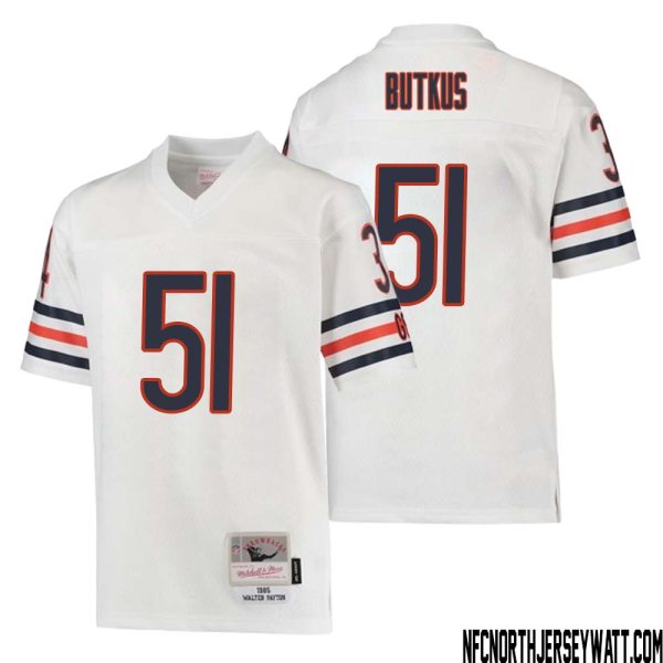 Dick Butkus No 51 Youth Mitchell & Ness White Chicago Bears 1985 Retired Player Legacy Jersey – Replica