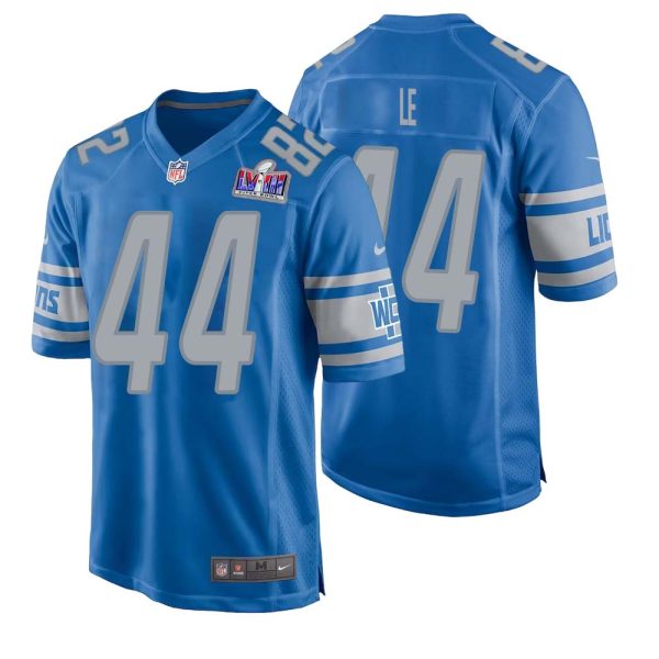 Dick Le No 44 Mens Custom Blue Detroit Lions Super Bowl Lviii Player Home Game Jersey