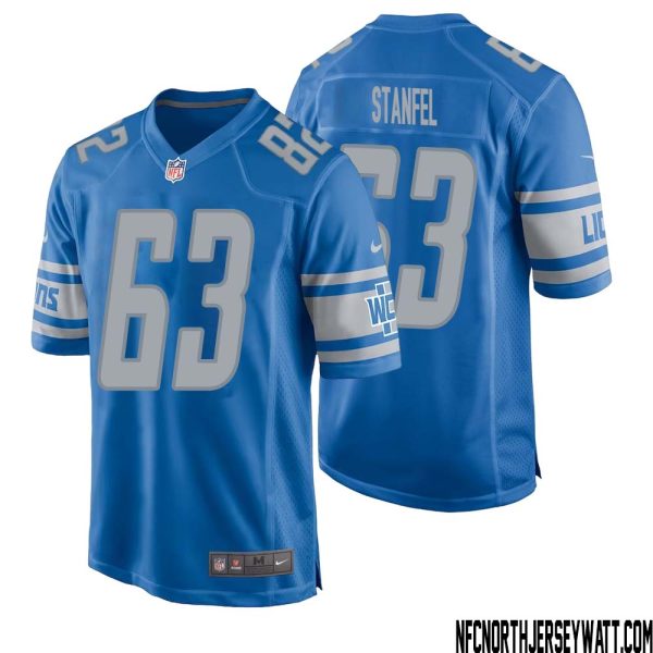 Dick Stanfel No 63 Men Blue Detroit Lions Player Home Game Jersey – Replica