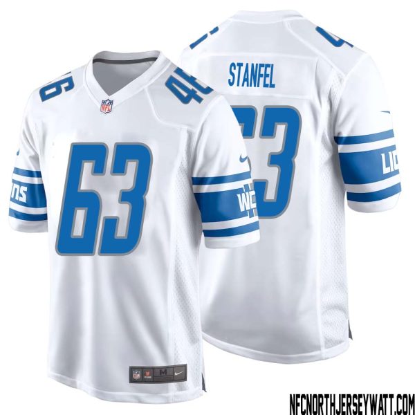 Dick Stanfel No 63 Men White Detroit Lions Player Away Game Jersey – Replica