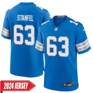 Dick Stanfel No 63 Men’s Detroit Lions Home Game 2024 Jersey – Blue