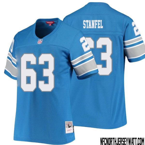 Dick Stanfel No 63 Women Mitchell & Ness Blue Detroit Lions 1996 Legacy Replica Jersey