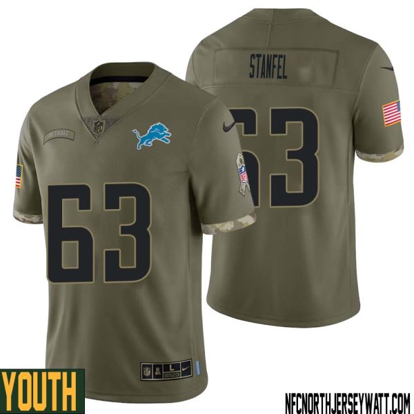Dick Stanfel No 63 Youth Olive Detroit Lions 2022 Salute To Service Retired Player Limited Jersey – Replica