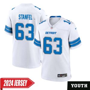 Dick Stanfel No 63 Youth’s Detroit Lions Away Game 2024 Jersey – White