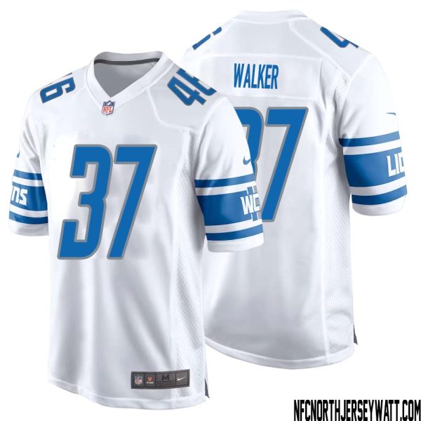 Doak Walker No 37 Men White Detroit Lions Player Away Game Jersey – Replica