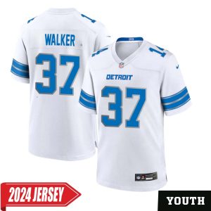 Doak Walker No 37 Youth’s Detroit Lions Away Game 2024 Jersey – White