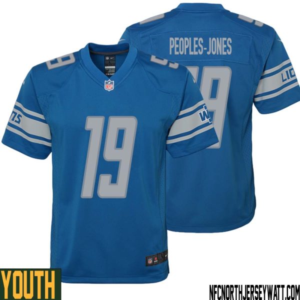 Donovan Peoples-Jones No 19 Youth Blue Detroit Lions Player Home Game Jersey – Replica