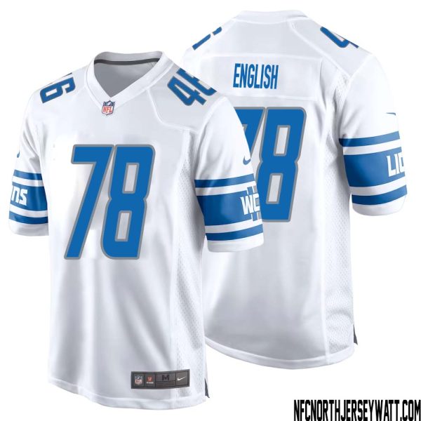 Doug English No 78 Men White Detroit Lions Player Away Game Jersey – Replica