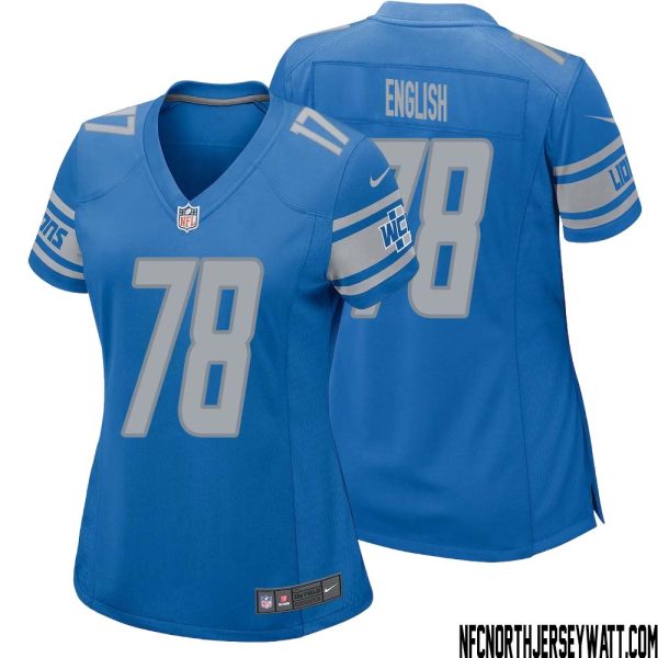 Doug English No 78 Women Blue Detroit Lions Player Home Game Jersey – Replica