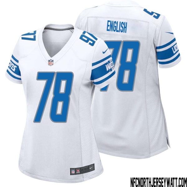 Doug English No 78 Women White Detroit Lions Player Away Game Jersey – Replica