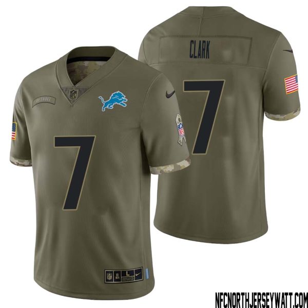 Dutch Clark No 7 Men Olive Detroit Lions 2022 Salute To Service Retired Player Limited Jersey – Replica