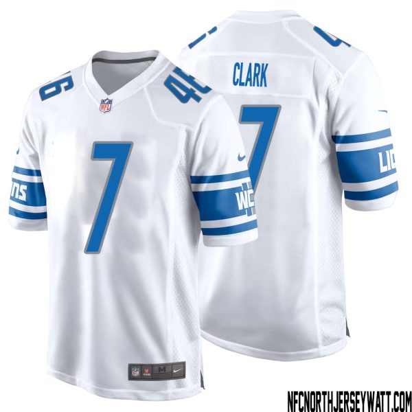 Dutch Clark No 7 Men White Detroit Lions Player Away Game Jersey – Replica