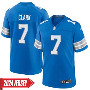 Dutch Clark No 7 Men’s Detroit Lions Home Game 2024 Jersey – Blue