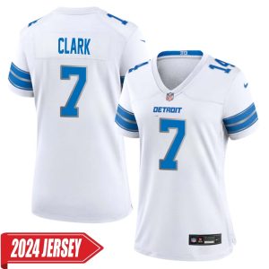 Dutch Clark No 7 Woman’s Detroit Lions Away Game 2024 Jersey – White