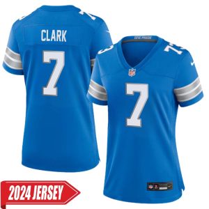 Dutch Clark No 7 Woman’s Detroit Lions Home Game 2024 Jersey – Blue