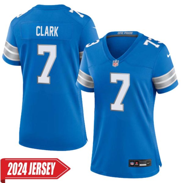 Dutch Clark No 7 Woman’S Detroit Lions Home Game 2024 Jersey – Blue