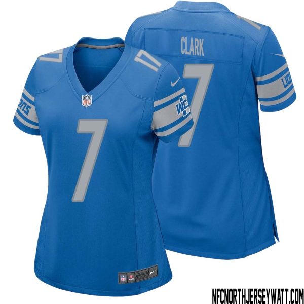 Dutch Clark No 7 Women Blue Detroit Lions Player Home Game Jersey – Replica