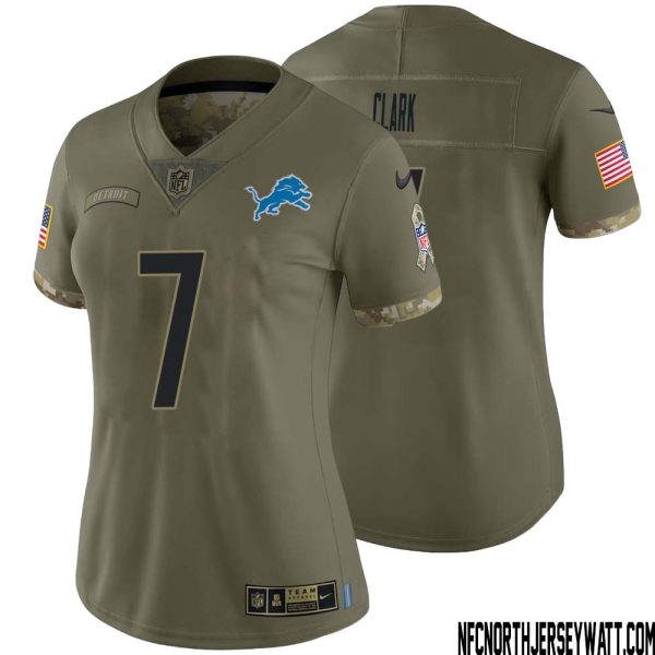 Dutch Clark No 7 Women Olive Detroit Lions 2022 Salute To Service Retired Player Limited Jersey – Replica