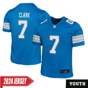 Dutch Clark No 7 Youth’s Detroit Lions Home Game 2024 Jersey – Blue