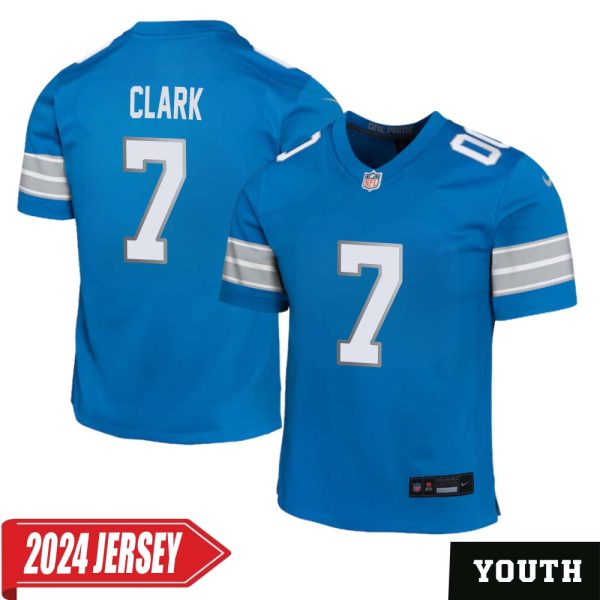 Dutch Clark No 7 Youth’S Detroit Lions Home Game 2024 Jersey – Blue