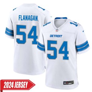 Ed Flanagan No 54 Men’s Detroit Lions Away Game 2024 Jersey – White