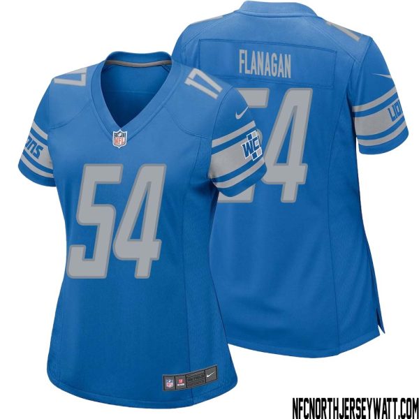 Ed Flanagan No 54 Women Blue Detroit Lions Player Home Game Jersey – Replica