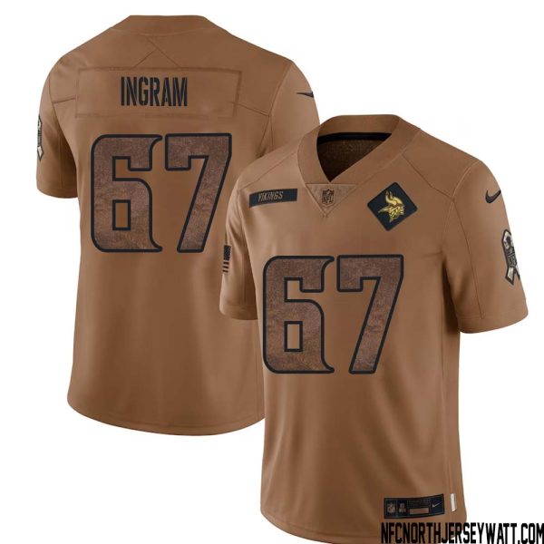 Ed Ingram No 67 Men Brown Minnesota Vikings 2023 Salute To Service Limited Jersey – Replica
