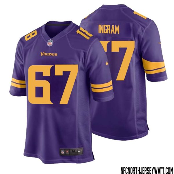 Ed Ingram No 67 Men Purple Minnesota Vikings Alternate Game Jersey – Replica
