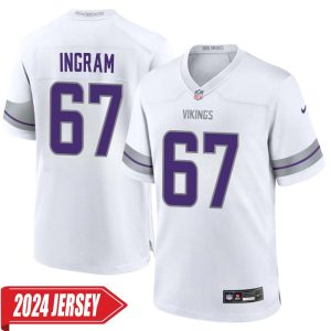 Ed Ingram No 67 Men’s Minnesota Vikings White Alternate Custom Game 2024 Jersey