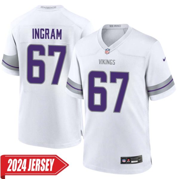 Ed Ingram No 67 Men’S Minnesota Vikings White Alternate Custom Game 2024 Jersey