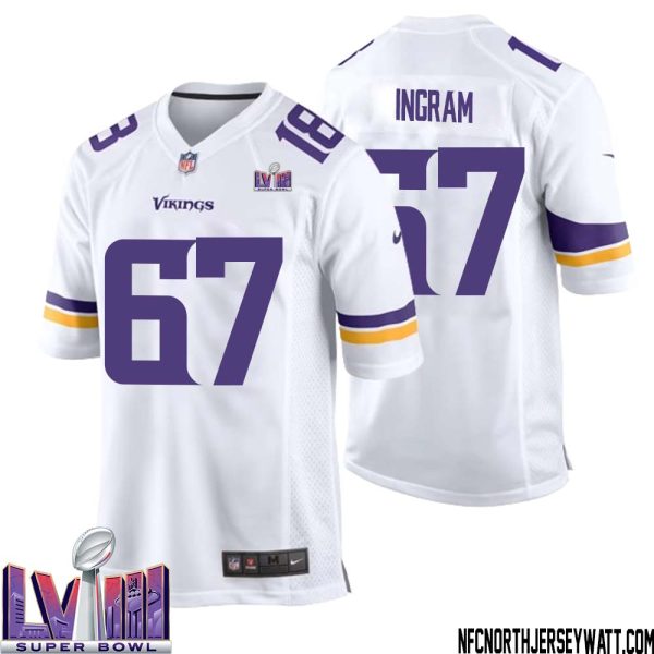 Ed Ingram No 67 Minnesota Vikings Super Bowl Lviii Away Game Jersey White For Men – Replica