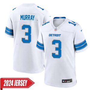 Eddie Murray No 3 Men’s Detroit Lions Away Game 2024 Jersey – White
