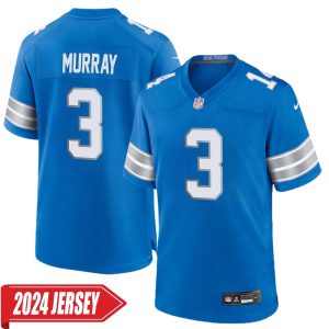 Eddie Murray No 3 Men’s Detroit Lions Home Game 2024 Jersey – Blue