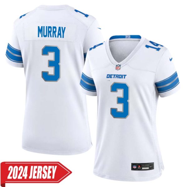 Eddie Murray No 3 Woman’S Detroit Lions Away Game 2024 Jersey – White