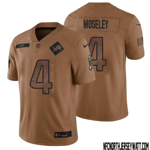 Emmanuel Moseley No 4 Men Brown Detroit Lions 2023 Salute To Service Retired Player Limited Jersey – Replica