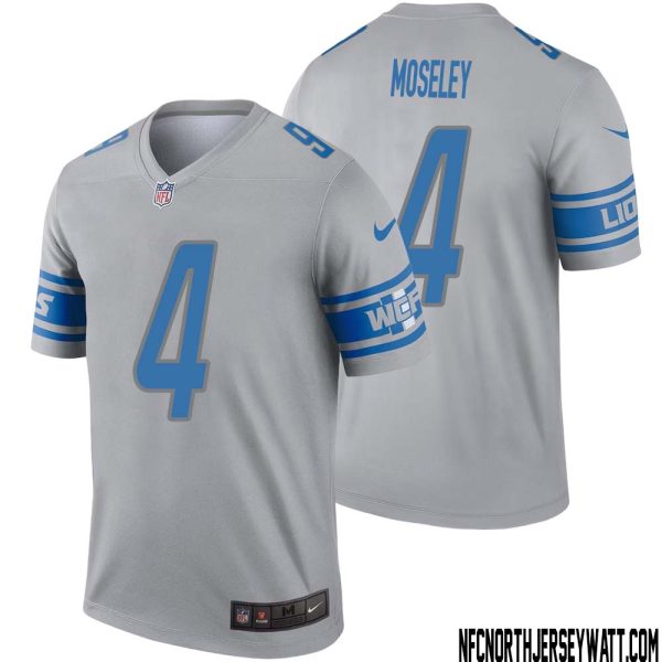 Emmanuel Moseley No 4 Men Gray Detroit Lions Inverted Legend Jersey – Replica