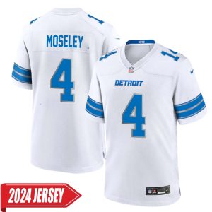 Emmanuel Moseley No 4 Men’s Detroit Lions Away Game 2024 Jersey – White