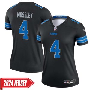 Emmanuel Moseley No 4 Woman’s Detroit Lions 2nd Alternate Vapor F.U.S.E. Limited 2024 Jersey – Black