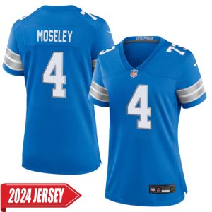 Emmanuel Moseley No 4 Woman’s Detroit Lions Home Game 2024 Jersey – Blue
