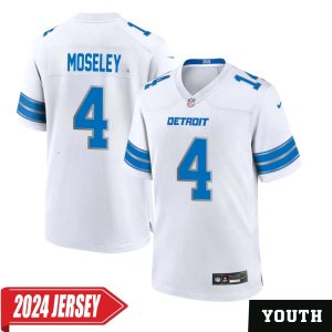 Emmanuel Moseley No 4 Youth’s Detroit Lions Away Game 2024 Jersey – White