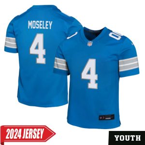 Emmanuel Moseley No 4 Youth’s Detroit Lions Home Game 2024 Jersey – Blue
