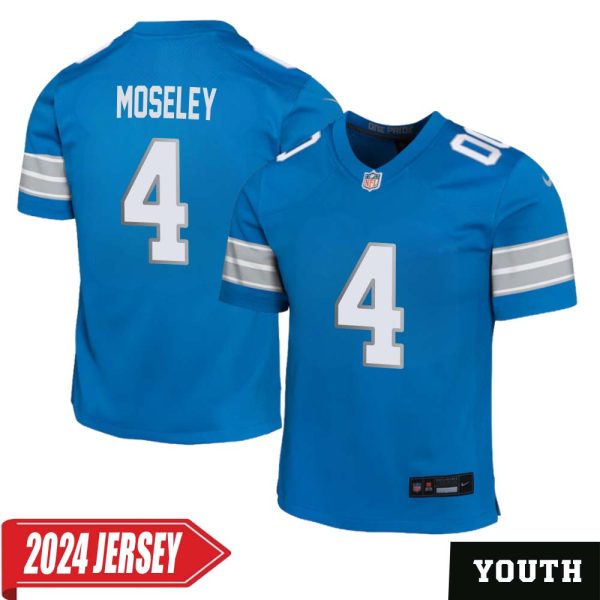 Emmanuel Moseley No 4 Youth’S Detroit Lions Home Game 2024 Jersey – Blue