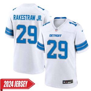 Ennis Rakestraw Jr. No 29 Men’s Detroit Lions Away Game 2024 Jersey – White